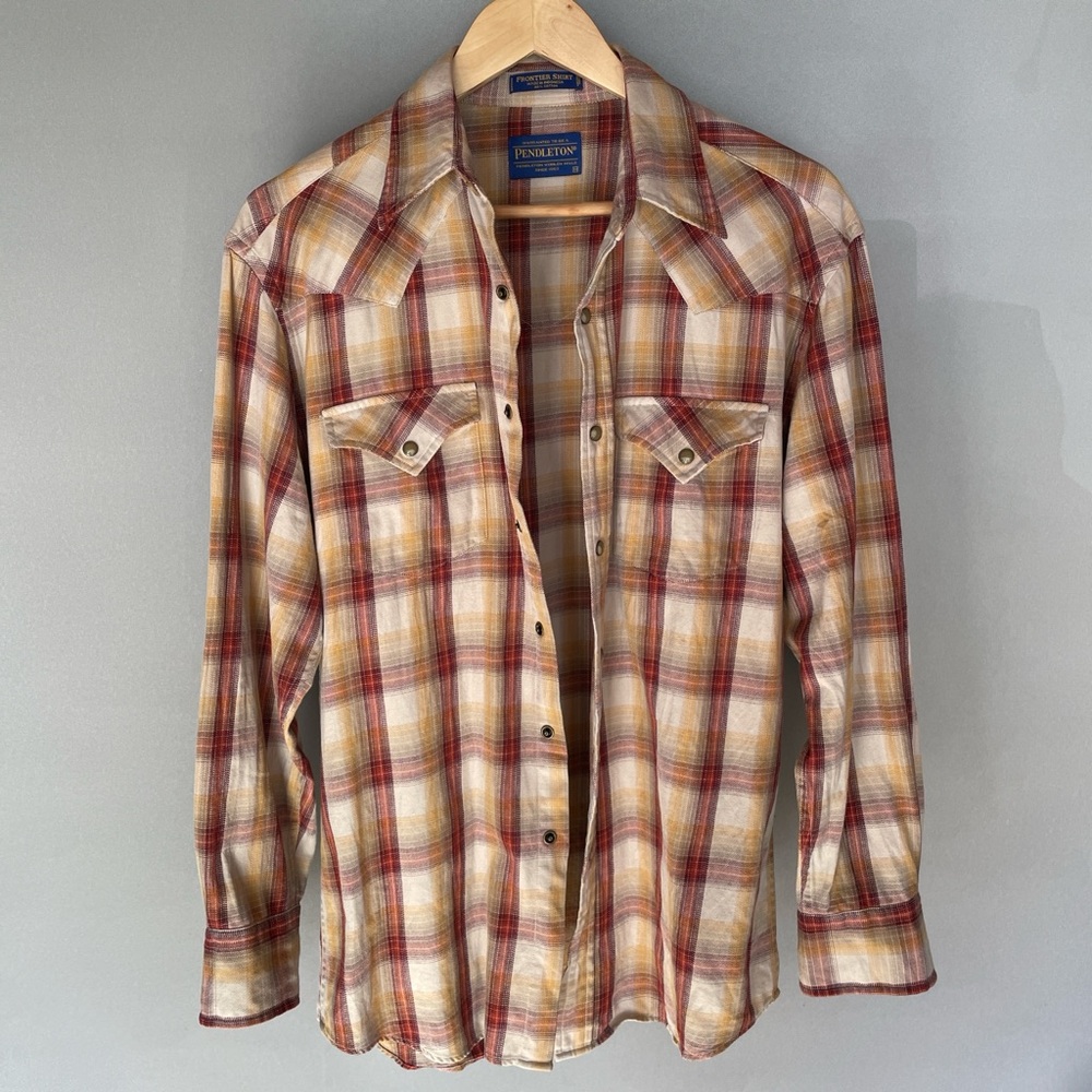 Pendleton Men’s Brown Western Frontier Plaid Button-Up Shirt Size Medium